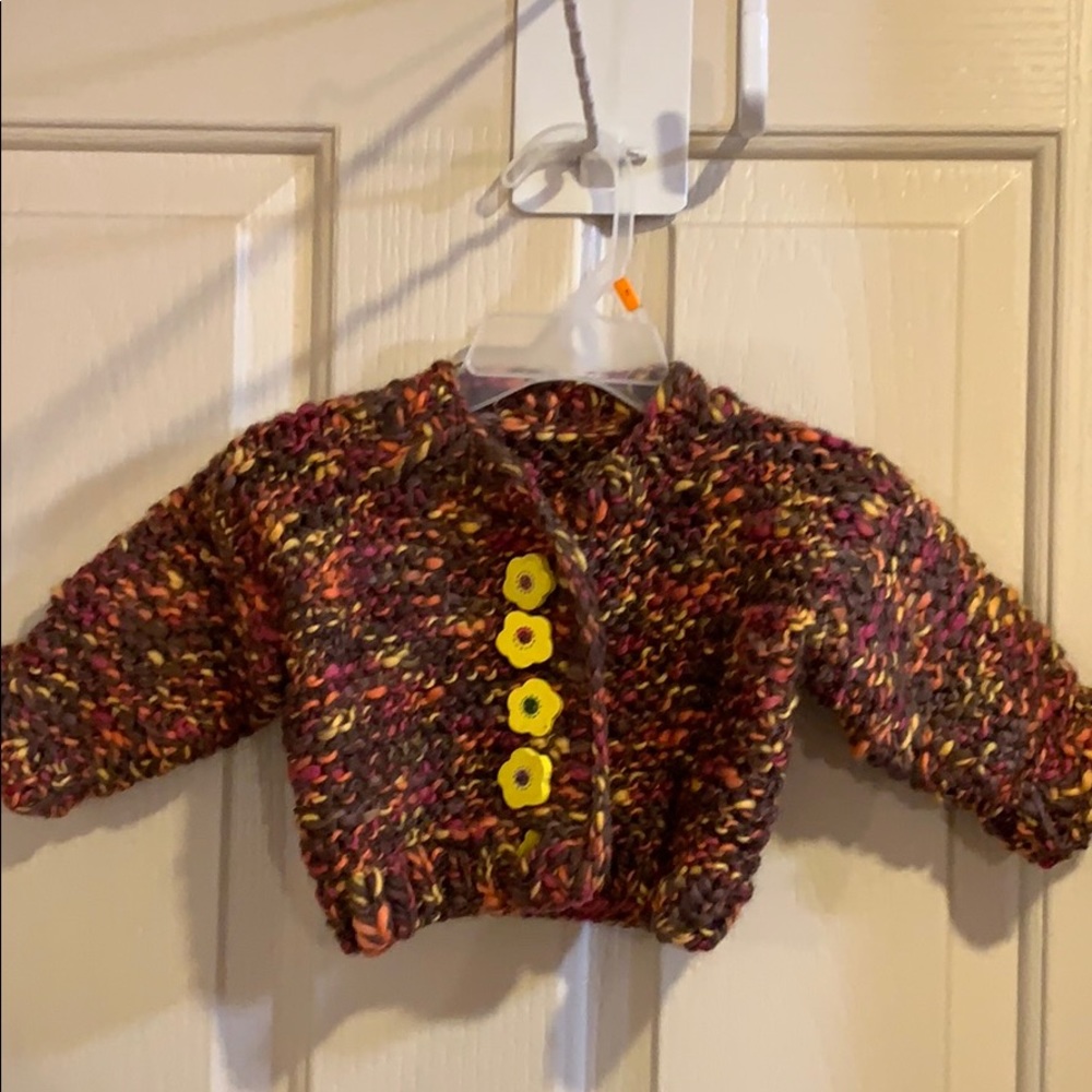 NWT Hand Knit Button-Up Brown & Gold Baby Sweater